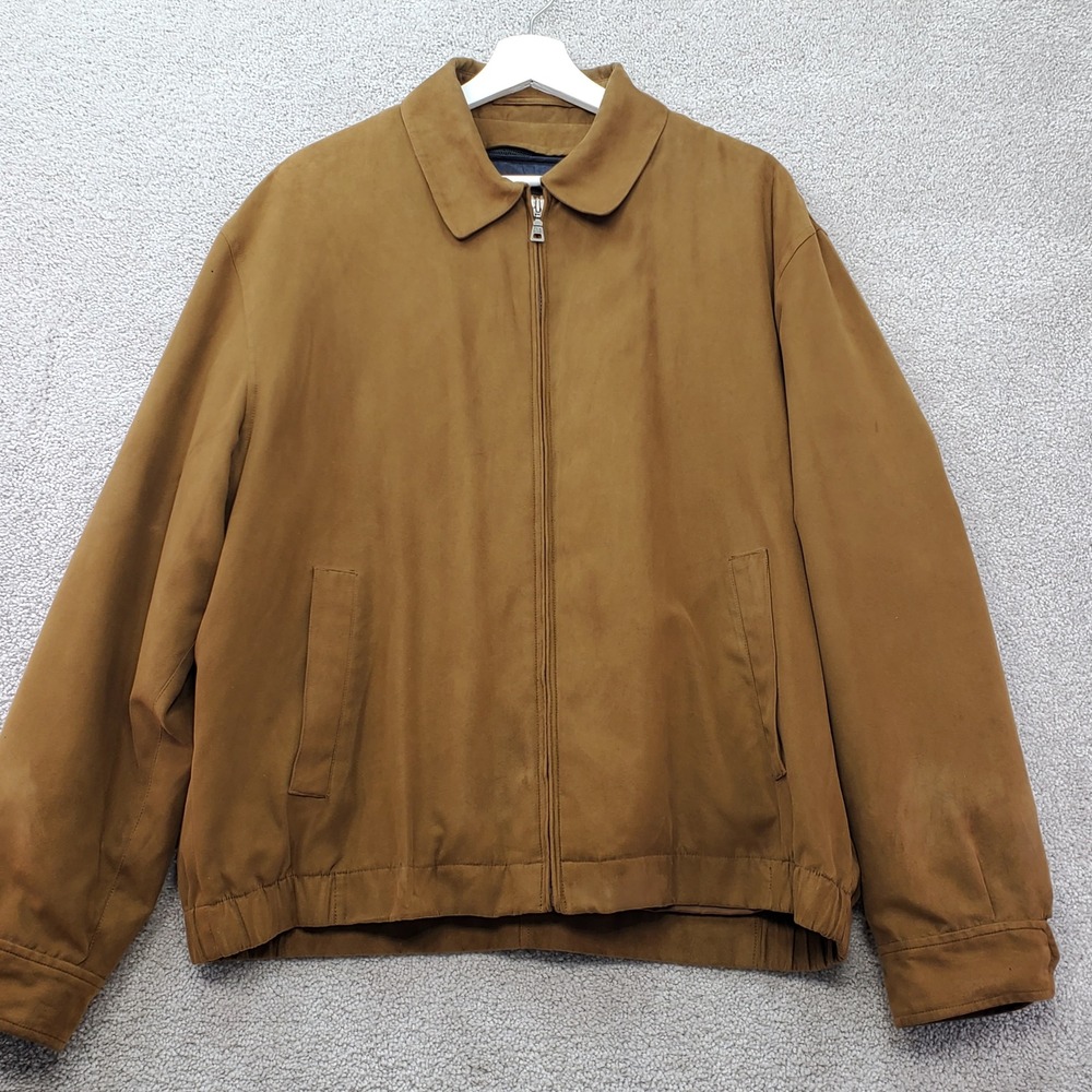 Jos. A. Bank Bomber Jacket Mens Medium Brown Good Faux Suede Full Zip Liner